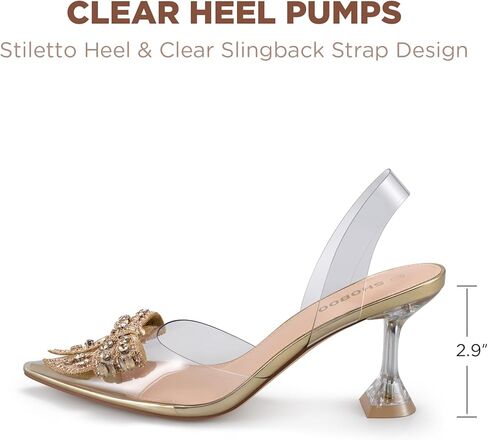 حذاء نسائي من SHOBOO بكعب شفاف مزين بحجر الراين وكعب شفاف ومقدمة مدببة وحزام خلفي لحفلات الزفاف in Kuwait