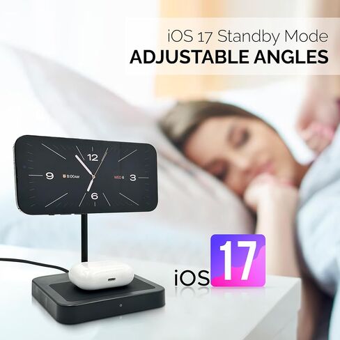 Wireless Charging Station | 2 in 1 Wireless Charger | Adjustable Magnetic Charger | Compatible with iPhone 15;14;13;12 series & AirPods | Compatible with Apple Devices |Compatible with MagSafe (Black) in Saudi Arabia