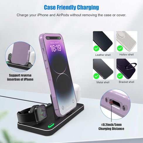 3 in 1 Foldable Charger Stand Dock, ELECGO Portable Fast Charging Station with Adapter, Compatible with iPhone 14/13/12/11/SE, AirPods 3/2/pro, Wireless Charging Dock for iWatch 7/6/5/SE/4/3/2 in Kuwait