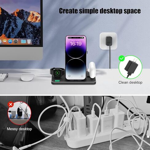 3 in 1 Foldable Charger Stand Dock, ELECGO Portable Fast Charging Station with Adapter, Compatible with iPhone 14/13/12/11/SE, AirPods 3/2/pro, Wireless Charging Dock for iWatch 7/6/5/SE/4/3/2 in Kuwait