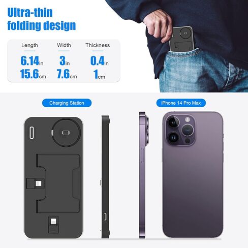 3 in 1 Foldable Charger Stand Dock, ELECGO Portable Fast Charging Station with Adapter, Compatible with iPhone 14/13/12/11/SE, AirPods 3/2/pro, Wireless Charging Dock for iWatch 7/6/5/SE/4/3/2 in Kuwait