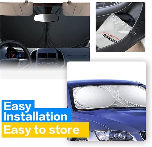Windshield Sun Shade,Durable 240T Sun Shield Blocks UV Rays Sun Visor ,Reflective Sunshades Car Front Window Sunshade , Foldable Car Windshield Sun Shade Window Cover Shade(XL(70 x 35 inches)) in Saudi Arabia