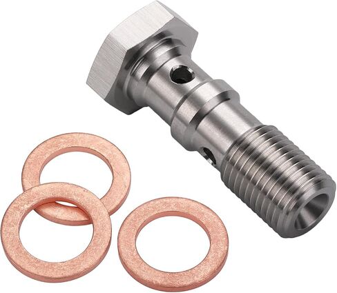 3AN 3/8 x 24 UNF Stainless Steel Double Banjo Bolt Brake Fitting Adapter 31mm Long with Copper Washers in Saudi Arabia