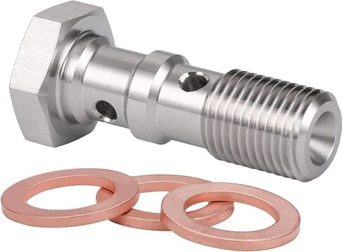 3AN 3/8 x 24 UNF Stainless Steel Double Banjo Bolt Brake Fitting Adapter 31mm Long with Copper Washers in Saudi Arabia