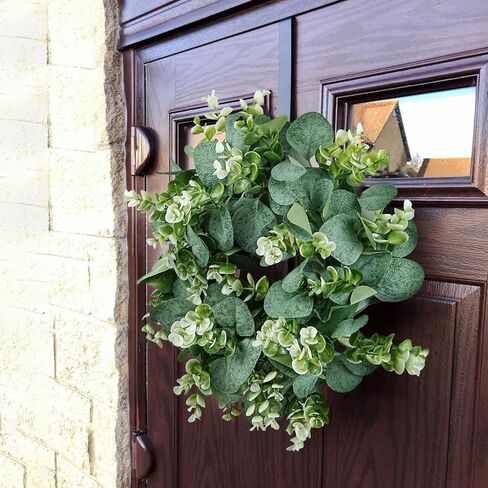 2 حزمة من إكليل الأوكالبتوس الاصطناعي، إكليل أخضر صغير مقاس 30.48 سم مع خطاف حديدي للباب الأمامي ونافذة الجدار ومهرجان الربيع وديكور المزرعة in Kuwait