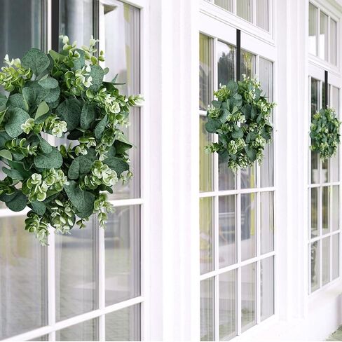 2 حزمة من إكليل الأوكالبتوس الاصطناعي، إكليل أخضر صغير مقاس 30.48 سم مع خطاف حديدي للباب الأمامي ونافذة الجدار ومهرجان الربيع وديكور المزرعة in Kuwait