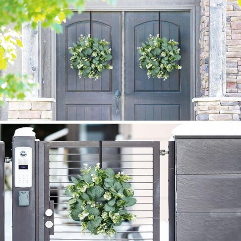 2 حزمة من إكليل الأوكالبتوس الاصطناعي، إكليل أخضر صغير مقاس 30.48 سم مع خطاف حديدي للباب الأمامي ونافذة الجدار ومهرجان الربيع وديكور المزرعة in Kuwait