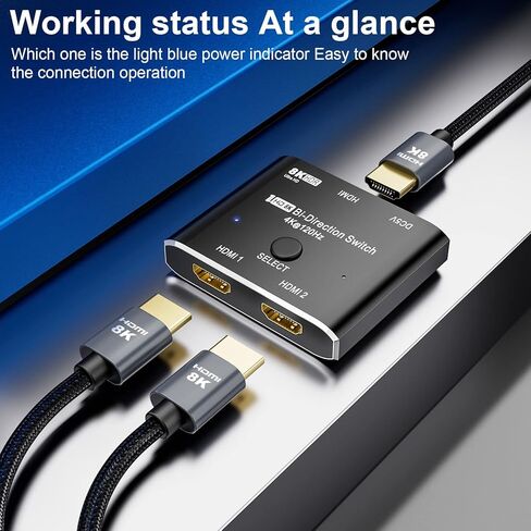 محول HDMI 2.1 Ultra 8K HD ثنائي الاتجاه 8K@60 هرتز 4K@120 هرتز HDR 1in 2out 2in 1out عالي السرعة 48 جيجابت في الثانية (شاشة فردية) محول متوافق مع Xbox X PS5 غلاف من الألومنيوم in Kuwait