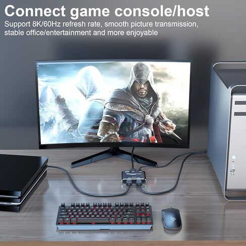 محول HDMI 2.1 Ultra 8K HD ثنائي الاتجاه 8K@60 هرتز 4K@120 هرتز HDR 1in 2out 2in 1out عالي السرعة 48 جيجابت في الثانية (شاشة فردية) محول متوافق مع Xbox X PS5 غلاف من الألومنيوم in Kuwait