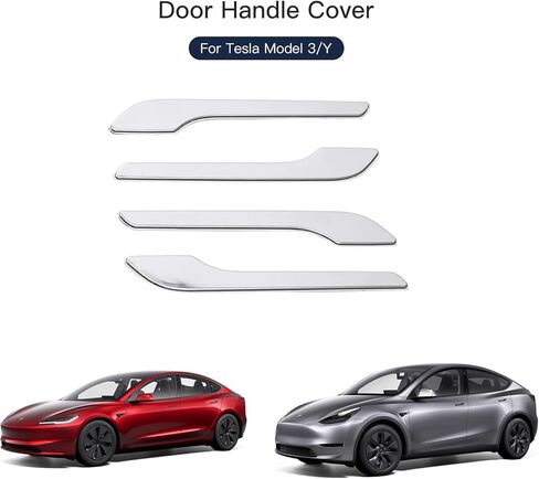 واقي مقبض الباب من الكروم لـ 2017-2024 Tesla Model 3 غطاء مقبض الباب متوافق مع 2019-2023 Tesla Model Y مقبض الباب Warp (4 قطع) in Kuwait