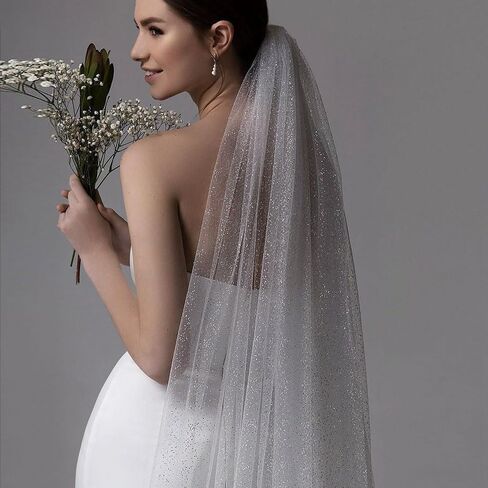 CASOLVX Wedding Long Cathedral Veil Glitter Bride Wedding Veil Long Veil Wedding Chapel White Bridal Veil Accessory for Brides and Women in Kuwait