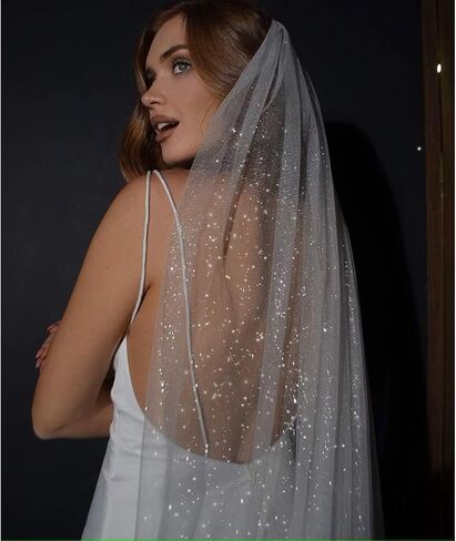 CASOLVX Wedding Long Cathedral Veil Glitter Bride Wedding Veil Long Veil Wedding Chapel White Bridal Veil Accessory for Brides and Women in Kuwait