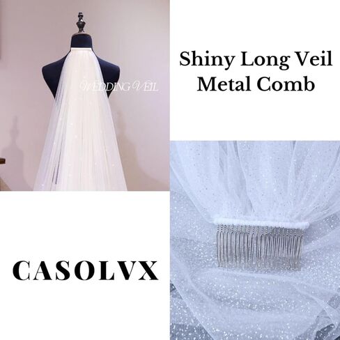 CASOLVX Wedding Long Cathedral Veil Glitter Bride Wedding Veil Long Veil Wedding Chapel White Bridal Veil Accessory for Brides and Women in Kuwait
