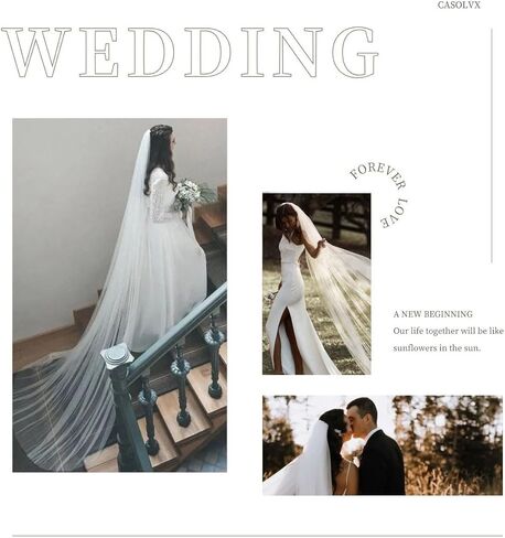 CASOLVX Wedding Long Cathedral Veil Glitter Bride Wedding Veil Long Veil Wedding Chapel White Bridal Veil Accessory for Brides and Women in Kuwait