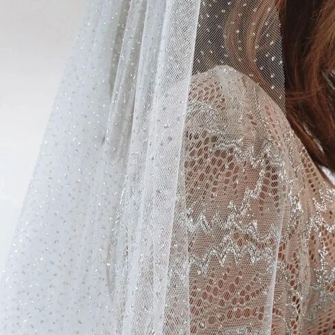 CASOLVX Wedding Long Cathedral Veil Glitter Bride Wedding Veil Long Veil Wedding Chapel White Bridal Veil Accessory for Brides and Women in Kuwait