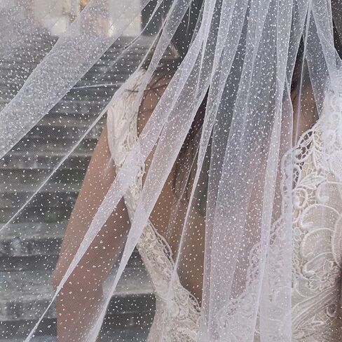 CASOLVX Wedding Long Cathedral Veil Glitter Bride Wedding Veil Long Veil Wedding Chapel White Bridal Veil Accessory for Brides and Women in Kuwait