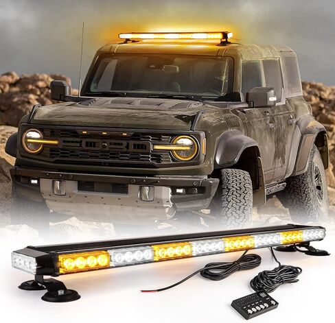 38" Amber Yellow Rooftop Beacon Warning Emergency Flashing Snow Plow Light Bar Double Side Strobe Light Traffic Advisor with Magnetic Base for Tow Work Truck Pickup (Amber/Amber) in Kuwait