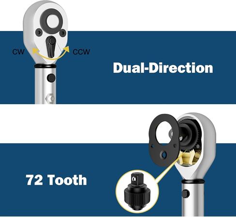 Flex Head Torque Wrench, 20-160 Ft.lb/27.1-217 Nm, 1/2-Inch Drive Click Torque Wrench, Dual Range Scales 72-Tooth Adjustable Torque Wrench with 1/2'' to 3/8'' Adapter, 125 mm Extension Bar in Kuwait