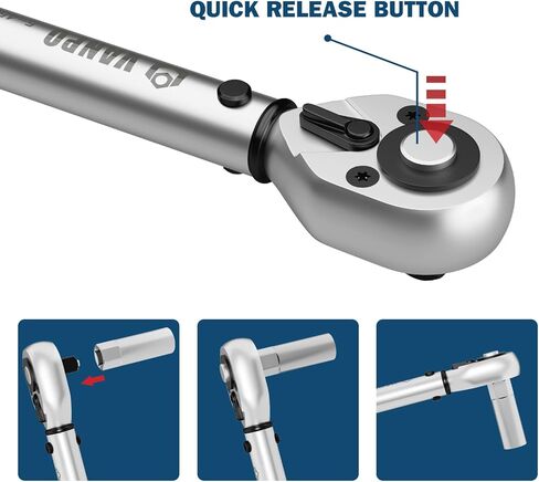 Flex Head Torque Wrench, 20-160 Ft.lb/27.1-217 Nm, 1/2-Inch Drive Click Torque Wrench, Dual Range Scales 72-Tooth Adjustable Torque Wrench with 1/2'' to 3/8'' Adapter, 125 mm Extension Bar in Kuwait