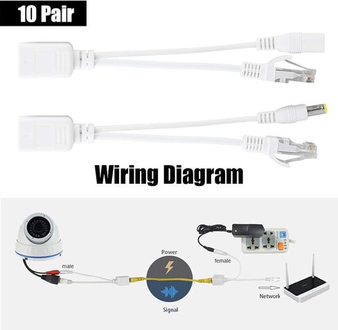 10 زوج من كاميرا IP POE RJ45 كابل الطاقة عبر محول إيثرنت حاقن الفاصل 12 فولت in Saudi Arabia