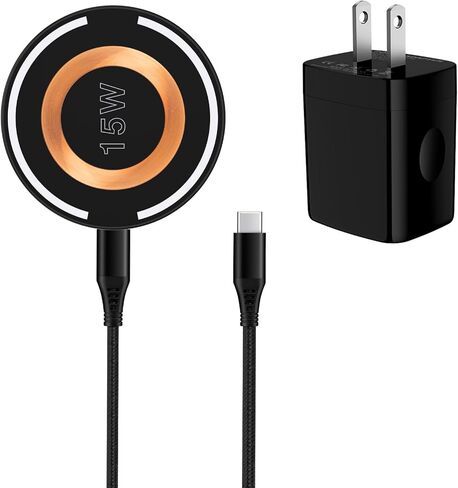 وسادة شاحن لاسلكية iPhone Mag (حامل) لهواتف iPhone 15/15 Plus/15 Pro/15 Pro Max، وسلسلة iPhone 14/13/12، شاحن مغناطيسي مع محول 20 وات لأجهزة AirPods 2/3/Pro/Pro 2-شاحن Magsafe قوي 15 وات ماكس، أسود in Kuwait