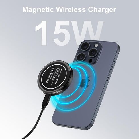 وسادة شاحن لاسلكية iPhone Mag (حامل) لهواتف iPhone 15/15 Plus/15 Pro/15 Pro Max، وسلسلة iPhone 14/13/12، شاحن مغناطيسي مع محول 20 وات لأجهزة AirPods 2/3/Pro/Pro 2-شاحن Magsafe قوي 15 وات ماكس، أسود in Kuwait