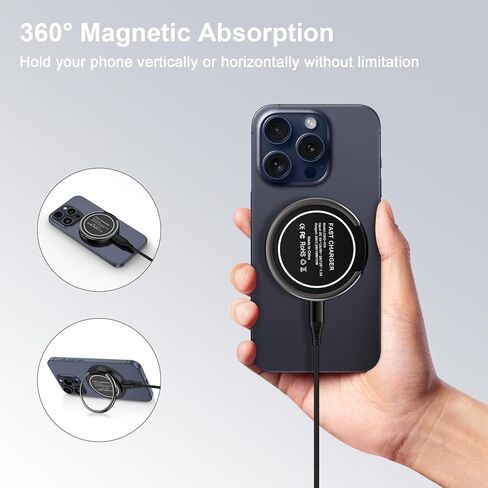 وسادة شاحن لاسلكية iPhone Mag (حامل) لهواتف iPhone 15/15 Plus/15 Pro/15 Pro Max، وسلسلة iPhone 14/13/12، شاحن مغناطيسي مع محول 20 وات لأجهزة AirPods 2/3/Pro/Pro 2-شاحن Magsafe قوي 15 وات ماكس، أسود in Kuwait