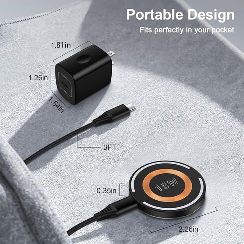 وسادة شاحن لاسلكية iPhone Mag (حامل) لهواتف iPhone 15/15 Plus/15 Pro/15 Pro Max، وسلسلة iPhone 14/13/12، شاحن مغناطيسي مع محول 20 وات لأجهزة AirPods 2/3/Pro/Pro 2-شاحن Magsafe قوي 15 وات ماكس، أسود in Kuwait
