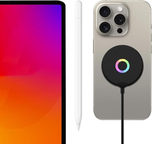 شاحن لاسلكي مغناطيسي Mag-Safe، شاحن سريع 15 وات RGB Lights لوحة شحن لاسلكية، وسادة شحن لاسلكية مغناطيسية قوية Mag-Safe مع كابل USB-C لسلسلة iPhone 15/14/13/12 - أسود in Kuwait