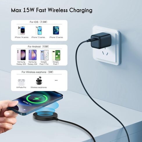 شاحن لاسلكي مغناطيسي Mag-Safe، شاحن سريع 15 وات RGB Lights لوحة شحن لاسلكية، وسادة شحن لاسلكية مغناطيسية قوية Mag-Safe مع كابل USB-C لسلسلة iPhone 15/14/13/12 - أسود in Kuwait