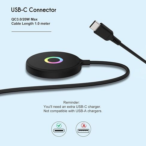 شاحن لاسلكي مغناطيسي Mag-Safe، شاحن سريع 15 وات RGB Lights لوحة شحن لاسلكية، وسادة شحن لاسلكية مغناطيسية قوية Mag-Safe مع كابل USB-C لسلسلة iPhone 15/14/13/12 - أسود in Kuwait