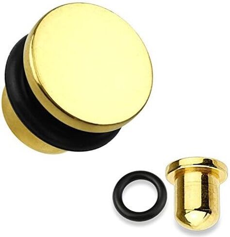 Inspiration Dezigns سدادات مسطحة من التيتانيوم الذهبي IP 316L من الفولاذ الجراحي مع حلقة دائرية - تباع كأزواج in Kuwait