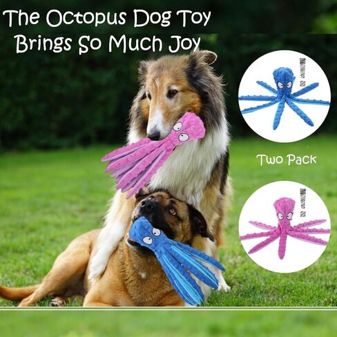 Crinkle Dog Toy with Squeaker - Plush Octopus Dog Toy - Stuffing Free Durable Chew Toys for Aggressive Chewers - Chew Toys for Puppies, Small, Medium, & Large Breed 2 Pack (Blue and Purple) in Saudi Arabia