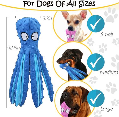 Crinkle Dog Toy with Squeaker - Plush Octopus Dog Toy - Stuffing Free Durable Chew Toys for Aggressive Chewers - Chew Toys for Puppies, Small, Medium, & Large Breed 2 Pack (Blue and Purple) in Saudi Arabia