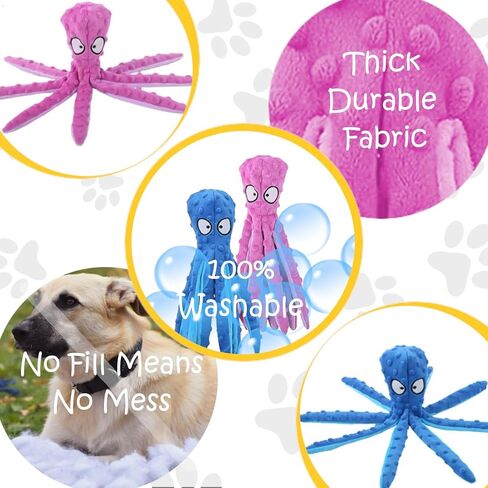 Crinkle Dog Toy with Squeaker - Plush Octopus Dog Toy - Stuffing Free Durable Chew Toys for Aggressive Chewers - Chew Toys for Puppies, Small, Medium, & Large Breed 2 Pack (Blue and Purple) in Saudi Arabia