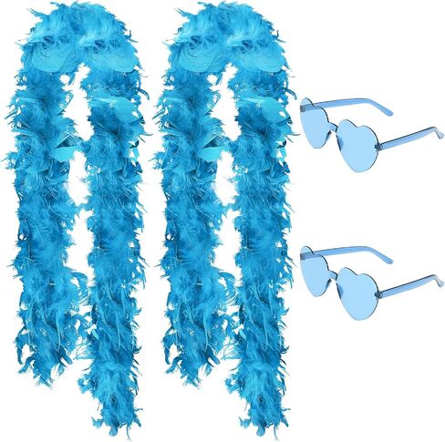 HaiMay 4.4 Yards 40G Turkey Feather Boa for Craft Clothes Accessories Party Decoration, 4 Pieces Blue Feather Boas with Sunglasses in Saudi Arabia