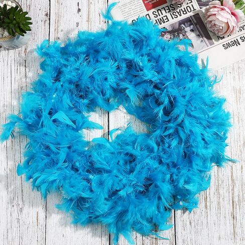 HaiMay 4.4 Yards 40G Turkey Feather Boa for Craft Clothes Accessories Party Decoration, 4 Pieces Blue Feather Boas with Sunglasses in Saudi Arabia