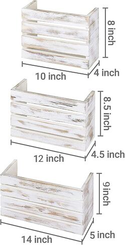 MyGift Wall Mounted Shabby White Washed Solid Wood Magazine Holder Rack and Mail Holder Organizer, Home Office Hanging Storage Organizer, 3 Piece Set in Saudi Arabia