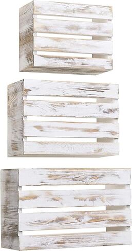 MyGift Wall Mounted Shabby White Washed Solid Wood Magazine Holder Rack and Mail Holder Organizer, Home Office Hanging Storage Organizer, 3 Piece Set in Saudi Arabia