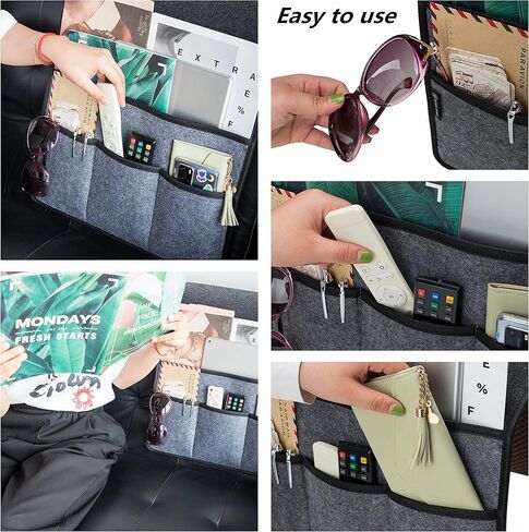 Anti-Slip Armrest Caddy Remote Control Organizer for Armrest Organizer Couch Recliner Arm Chair Organizer Storage,Armchair Sofa Holder with 4 Pockets for Glasses,Ipad,Smart Phone,Magazines (Beige) in Kuwait