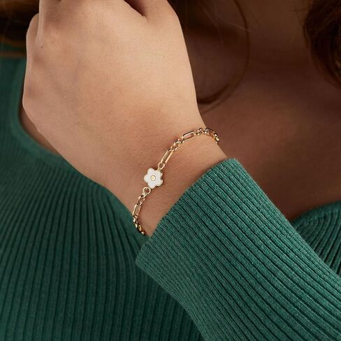 Alex and Ani AA742423SG,سوار سلسلة ديزي MOP، ذهبي لامع، أبيض، أساور in Saudi Arabia