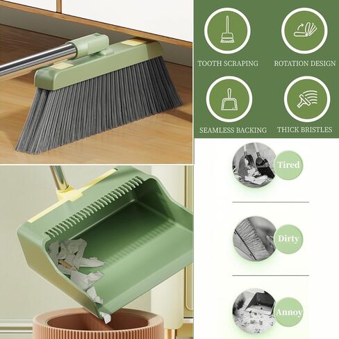 Premium Broom and Dustpan Combo Set - Long Handle, 180° Rotating, Standing Storage - Built-in Comb Teeth and Claps for Dust Wipe Paper - Space-Saving Design (Blue) in Kuwait