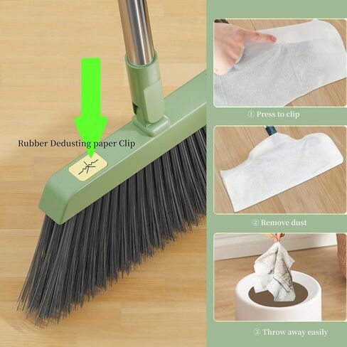 Premium Broom and Dustpan Combo Set - Long Handle, 180° Rotating, Standing Storage - Built-in Comb Teeth and Claps for Dust Wipe Paper - Space-Saving Design (Blue) in Kuwait