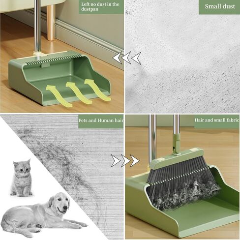 Premium Broom and Dustpan Combo Set - Long Handle, 180° Rotating, Standing Storage - Built-in Comb Teeth and Claps for Dust Wipe Paper - Space-Saving Design (Blue) in Kuwait