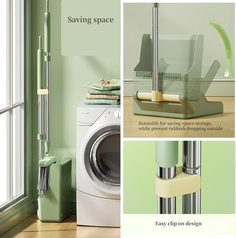 Premium Broom and Dustpan Combo Set - Long Handle, 180° Rotating, Standing Storage - Built-in Comb Teeth and Claps for Dust Wipe Paper - Space-Saving Design (Blue) in Kuwait