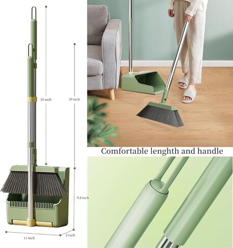 Premium Broom and Dustpan Combo Set - Long Handle, 180° Rotating, Standing Storage - Built-in Comb Teeth and Claps for Dust Wipe Paper - Space-Saving Design (Blue) in Kuwait
