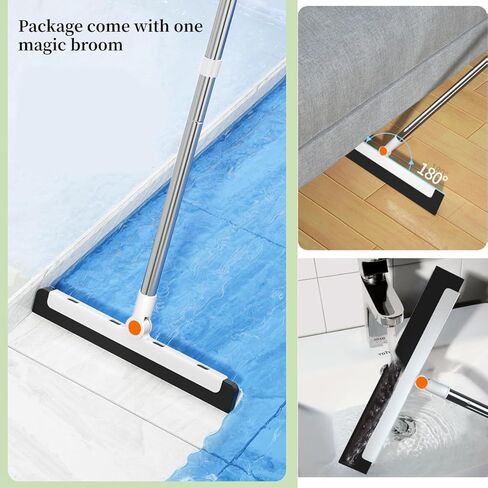 Premium Broom and Dustpan Combo Set - Long Handle, 180° Rotating, Standing Storage - Built-in Comb Teeth and Claps for Dust Wipe Paper - Space-Saving Design (Blue) in Kuwait