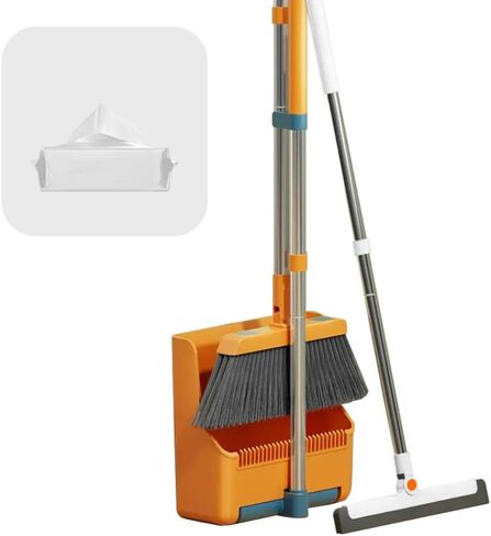 Premium Broom and Dustpan Combo Set - Long Handle, 180° Rotating, Standing Storage - Built-in Comb Teeth and Claps for Dust Wipe Paper - Space-Saving Design (Blue) in Kuwait