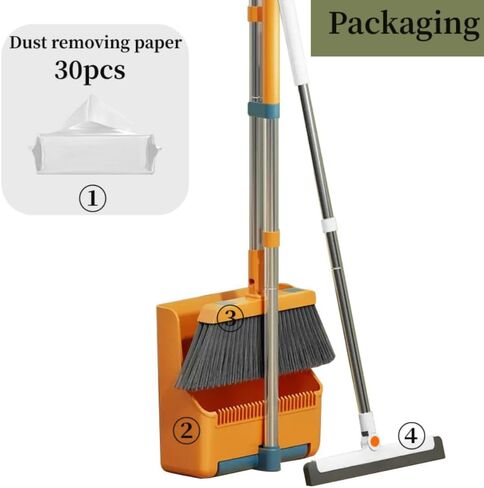 Premium Broom and Dustpan Combo Set - Long Handle, 180° Rotating, Standing Storage - Built-in Comb Teeth and Claps for Dust Wipe Paper - Space-Saving Design (Blue) in Kuwait