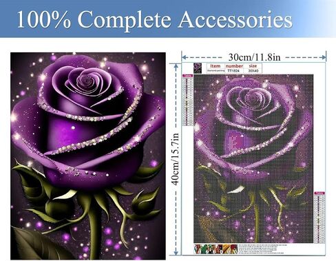 JFYHAB Rose Diamond Painting Kits for Adults,Purple Rose Diamond Art Kits for Adults,Rose Gem Art Kits for Adults DIY 5D Gem Art for Gift Home Wall Decor 16x12inch in Saudi Arabia